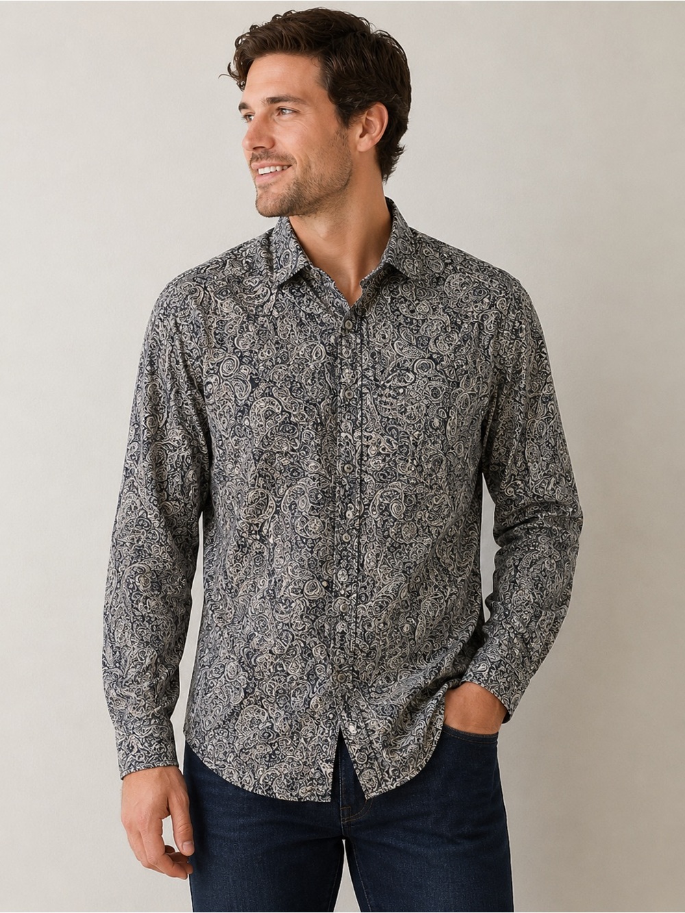 Hart Schaffner Marx Paisley Shirt, men size large